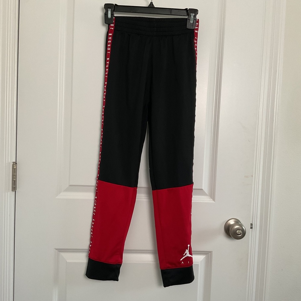 Jordan Jogger Pants Colorblock Track Athletic Black Red Boys Size M - Picture 2 of 5